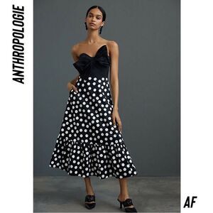 ANTHROPOLOGIE BY HUTCH POLKA DOT STRAPLESS MIDI DRESS BLACK WHITE SIZE 18w